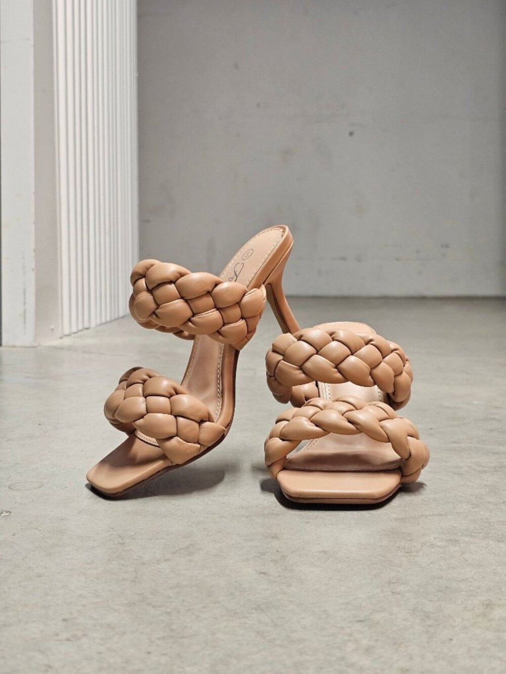 Braided Faux Leather High Heel Sandals - Nude Beige Chic & Elegant Design For Wo - Picture 8 of 16